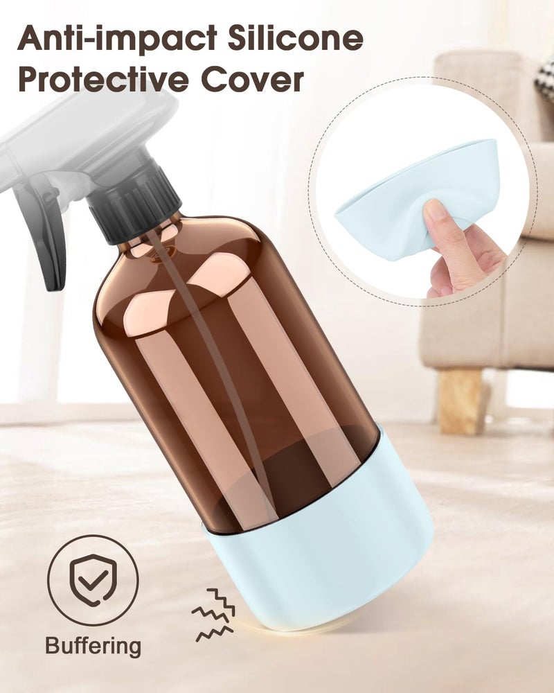 Bontip Glass Spray Bottle with Silicone Sleeve Protection, Amber Glass Spray Bottle Set for Window Cleaner Aromatherapy Facial Hydration Watering Flowers Hair Care 2 Pack/16 oz (Black & Blue, 16 oz) - Image 4